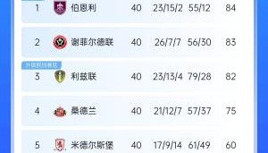 焦灼！英冠积分榜：伯恩利27轮不败登顶&amp;仅丢12球 谢菲联利兹丢分